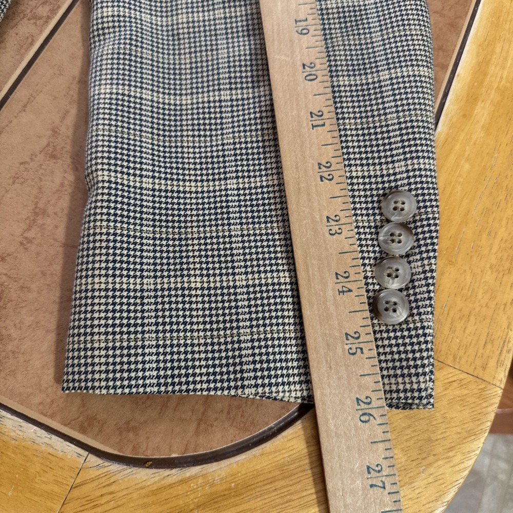 Jos A Bank Brown Blue Houndstooth Plaid 100% Wool Sport Coat Jacket Blazer 44L - Picture 11 of 13